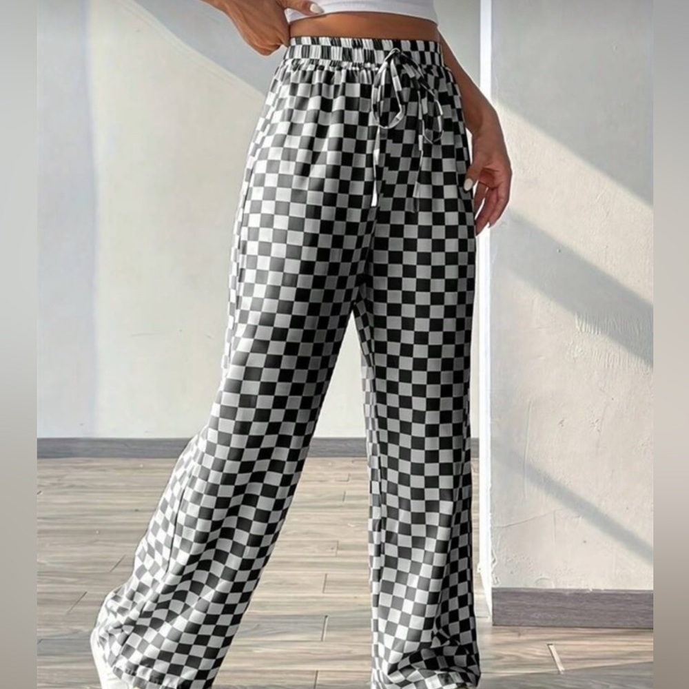 Checkered Black and White Women's Pants